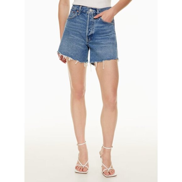 AGOLDE Parker Long Skywave High Rise Denim Cut Off Shorts, Size 30 - Picture 2 of 13